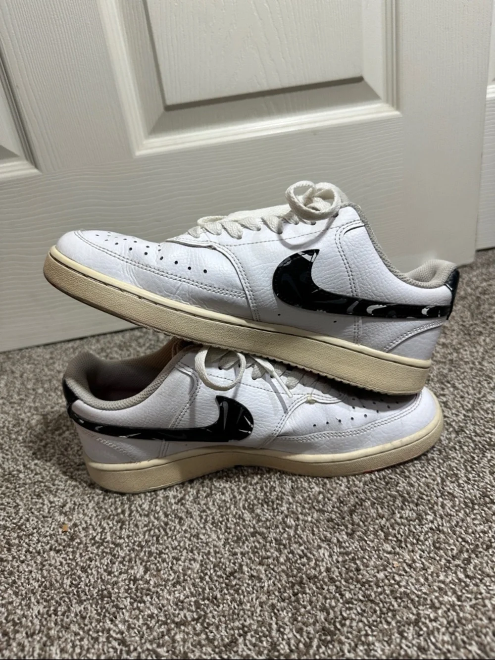 Nike court vision Low-Top Sneakers with Black Patent Swoosh and Pink accent 8.5